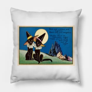 Vintage Halloween Black Cats Pillow