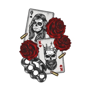 Death Bet - Skulls on Playing Cards Tattoo Style Design T-Shirt