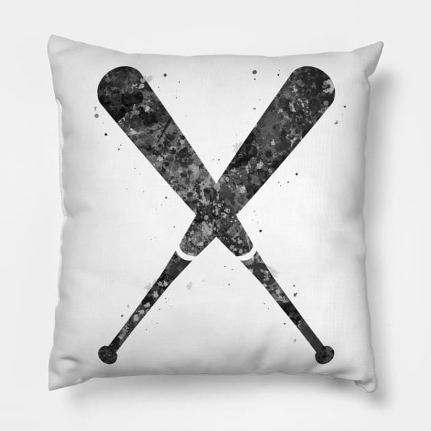 Baseball bat black and white Pillow by Yahya Art