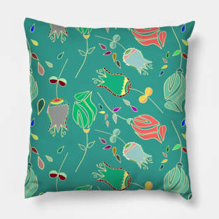 Green Tulip Floral Pattern Pillow