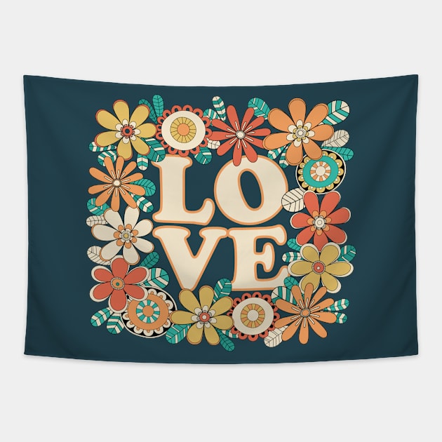 Love Floral Doodle Illustration Tapestry by tramasdesign