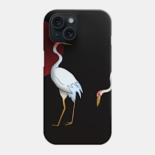 Japanese cranes with a red sun on a black background Phone Case