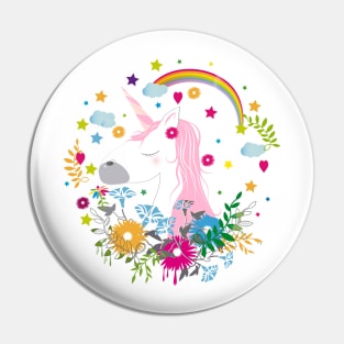 cute unicorn with pink hair Pin