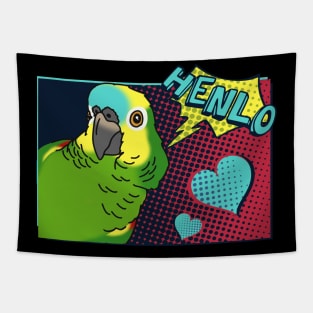 Henlo Blue Fonted Amazon Parrot Comic Tapestry