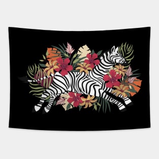 Wild Zebra Tropical Flower Tapestry