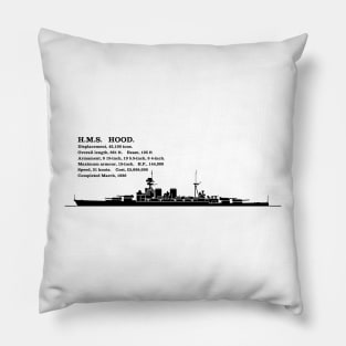 H.M.S. Hood British Battleship Silhouette Infographic Diagram Pillow