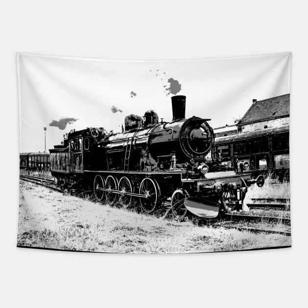 Riding the Rails - Vintage Steam Train Tapestry by Highseller