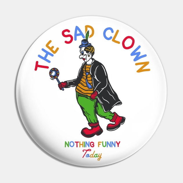 Sad Clown Illustration With Lolipop Pin by Merchsides