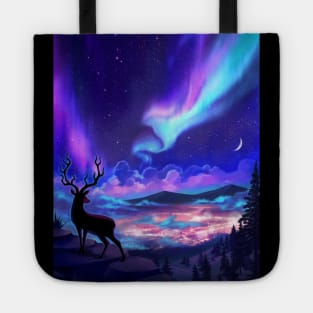 Deer Under Aurora Borealis Tote