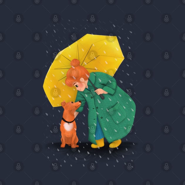 Rainy walkies and love illustration by illograph