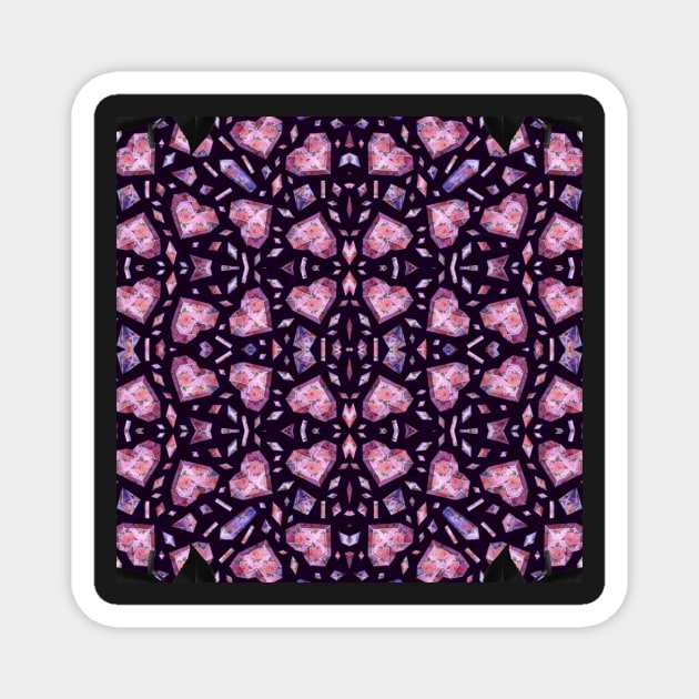 Crystal Hearts and Flowers Valentines Kaleidoscope pattern (Seamless) 3 Magnet by Swabcraft