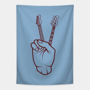 Guitar and Bass Outline Hand Peace Sign Light Theme Tapestry