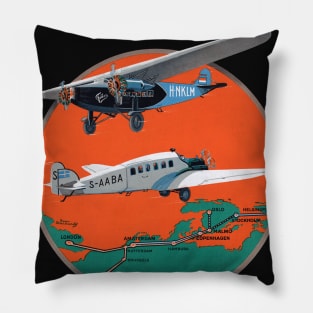 Dutch Swedish Air Route Vintage Poster 1930 Pillow