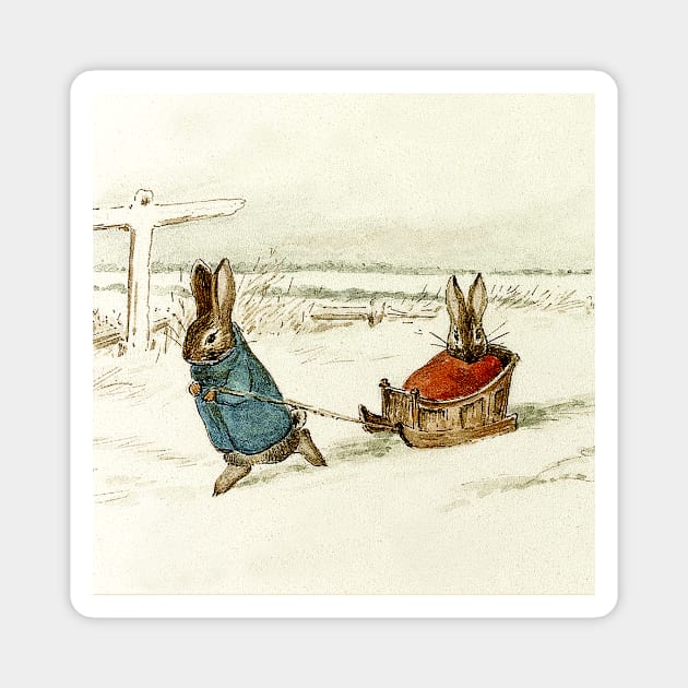 “Bunny Sleigh Ride” by Beatrix Potter Magnet by PatricianneK