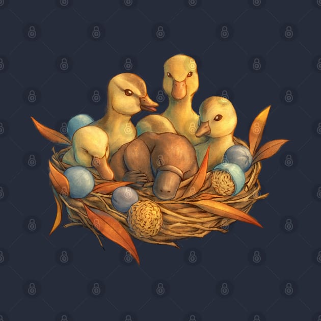 Baby Platypus and Ducklings' Nest by Mazarineart