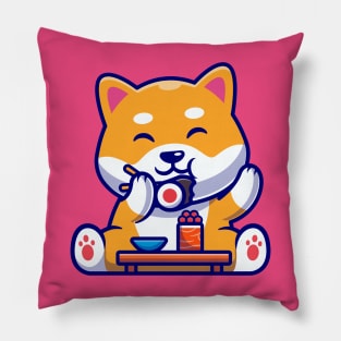 Cute Shiba Inu Dog Eating Sushi Cartoon Pillow