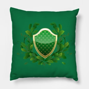 Green shield with oak leaves Pillow