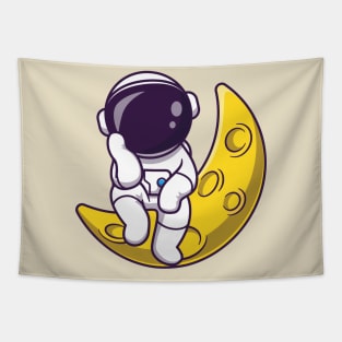 Astronaut Sitting On Moon Cartoon Tapestry