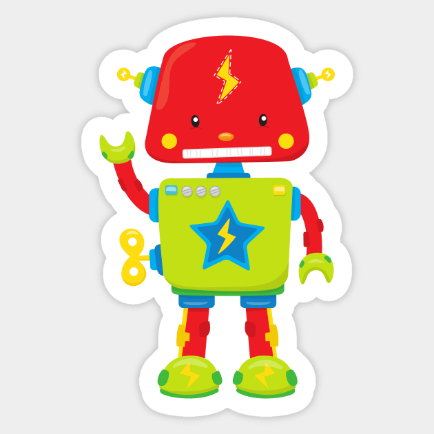 Cute Robot, Colorful Robot, Funny Robot, Robotics - Cute Robot - Sticker