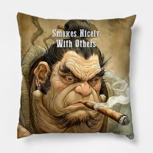 Puff Sumo: Cigar Smoking Puff Sumo on a Dark Background Pillow