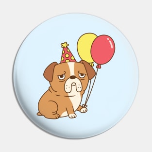 Grumpy Bulldog With Balloons Funny Pin