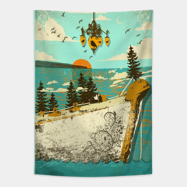 VINTAGE SHIP Tapestry by Showdeer