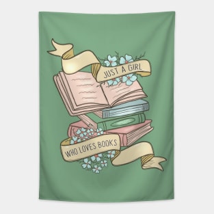 Just A Girl Who Loves Books, Floral Ribbon Bookworm Librarian Retro Vintage Tapestry