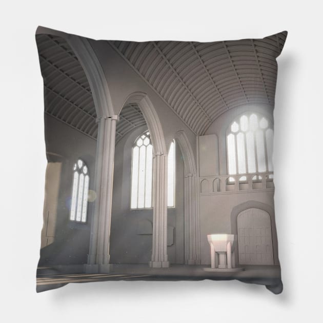 3D atmospheric artist impression of light filled church Pillow by Citrus Canyon