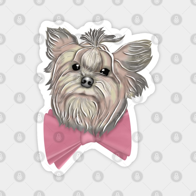 Yorkshire Terrier with a pink bow Magnet by KateQR