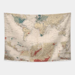 Old Coffee Farming & Consumption World Map (1907) Vintage Agricultural Commodity Atlas Tapestry