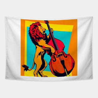 Lion rocking a stand up bass Tapestry