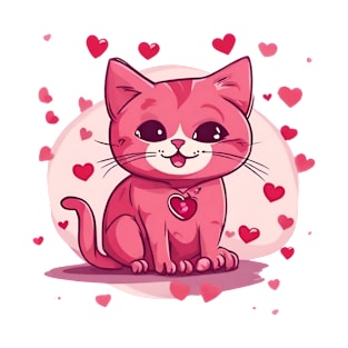 Pink Valentine's Day Cat T-Shirt