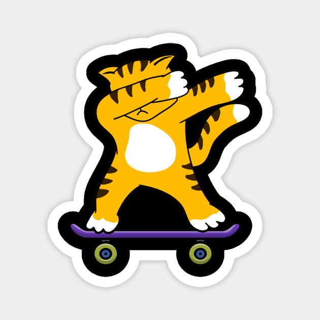 Dabbing Skater Cat Funny Dab Dance Skateboard Magnet by Foxxy Merch