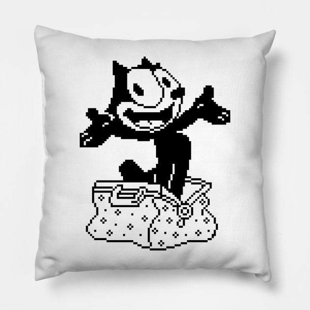 Pixelated Felix the Cat with his Magic Bag Pillow by pookiemccool