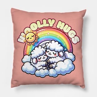 Cute Sheep Love a Mother and Child Design Pillow