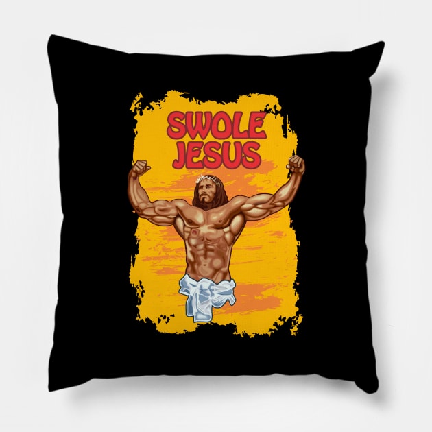 Hallowed be thy gains - Swole Jesus - Jesus is your homie so remember to pray to become swole af! - Round sunset Pillow by Crazy Collective