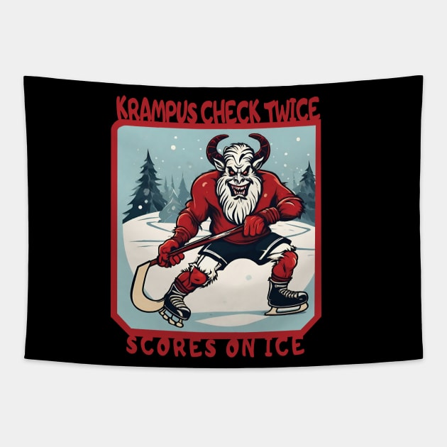 Krampus ice hockey Tapestry by Ilustradamus