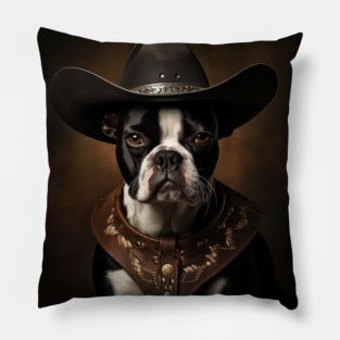 Cowboy Dog - Boston Terrier Pillow
