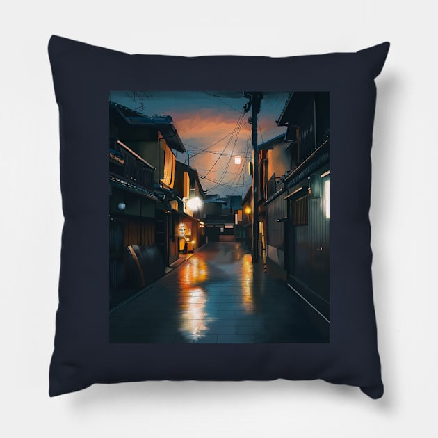 Japan Night Street Pillow by Takikawa Hokkaido