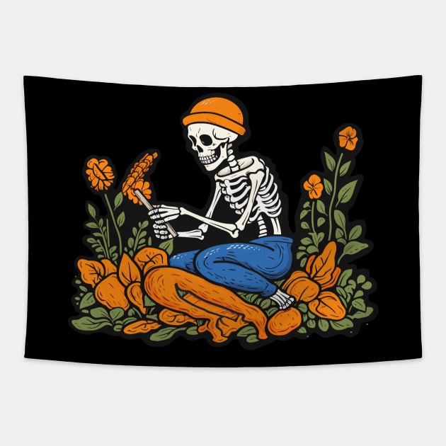 Bones and Botany, Skeleton Picking Flowers and Reading Tapestry by ForAnyoneWhoCares