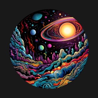 Surrealist space artwork with planets T-Shirt