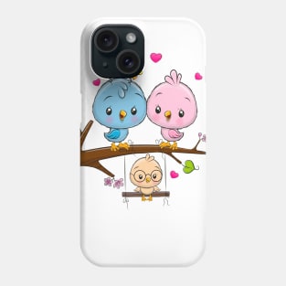 A cute family of birds on a branch. Phone Case