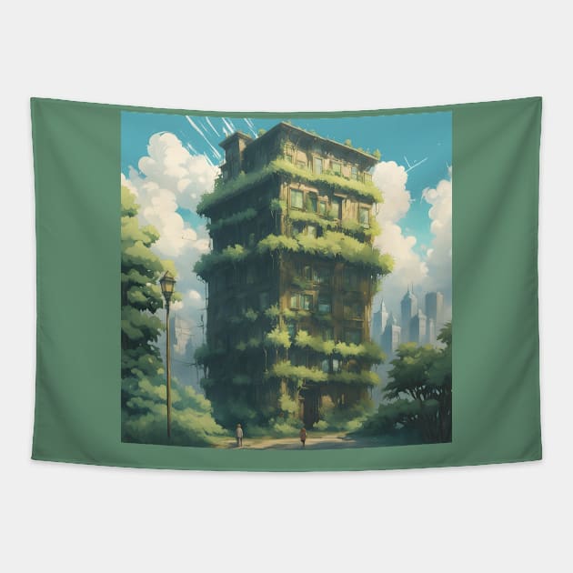 Biopunk tower vegetation Tapestry by Spaceboyishere