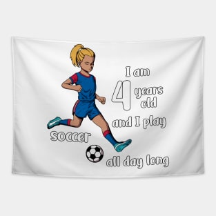 Girl kicks the ball - I am 4 years old Tapestry