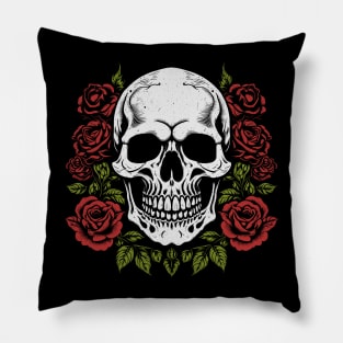 Gothic skull with roses Pillow