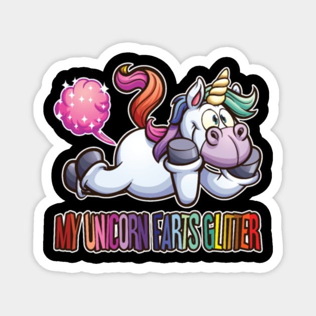Funny Unicorn Rainbow Farts Glitter Cute Gift idea Magnet by Nulian Sanchez