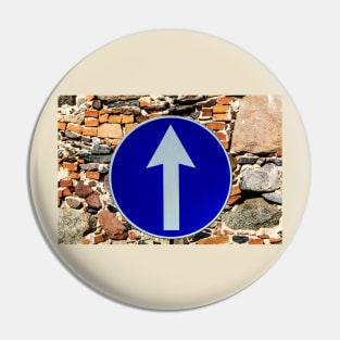Rounded traffic sign in blue and white, ahead only Pin
