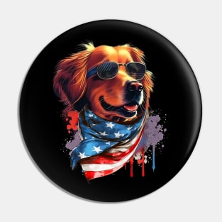 Golden Retriever American Flag USA America 4th Of July Pin