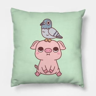 Cute Pigeon On Pig Doodle Pillow