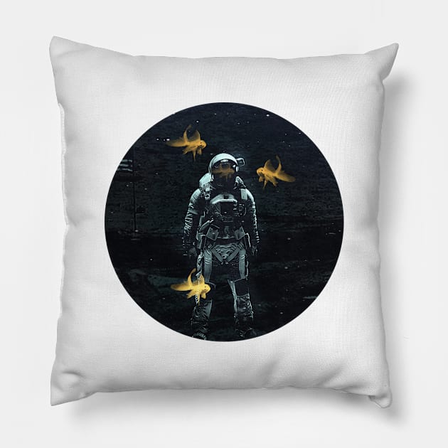 Astronaut and Goldfish Pillow by Vin Zzep